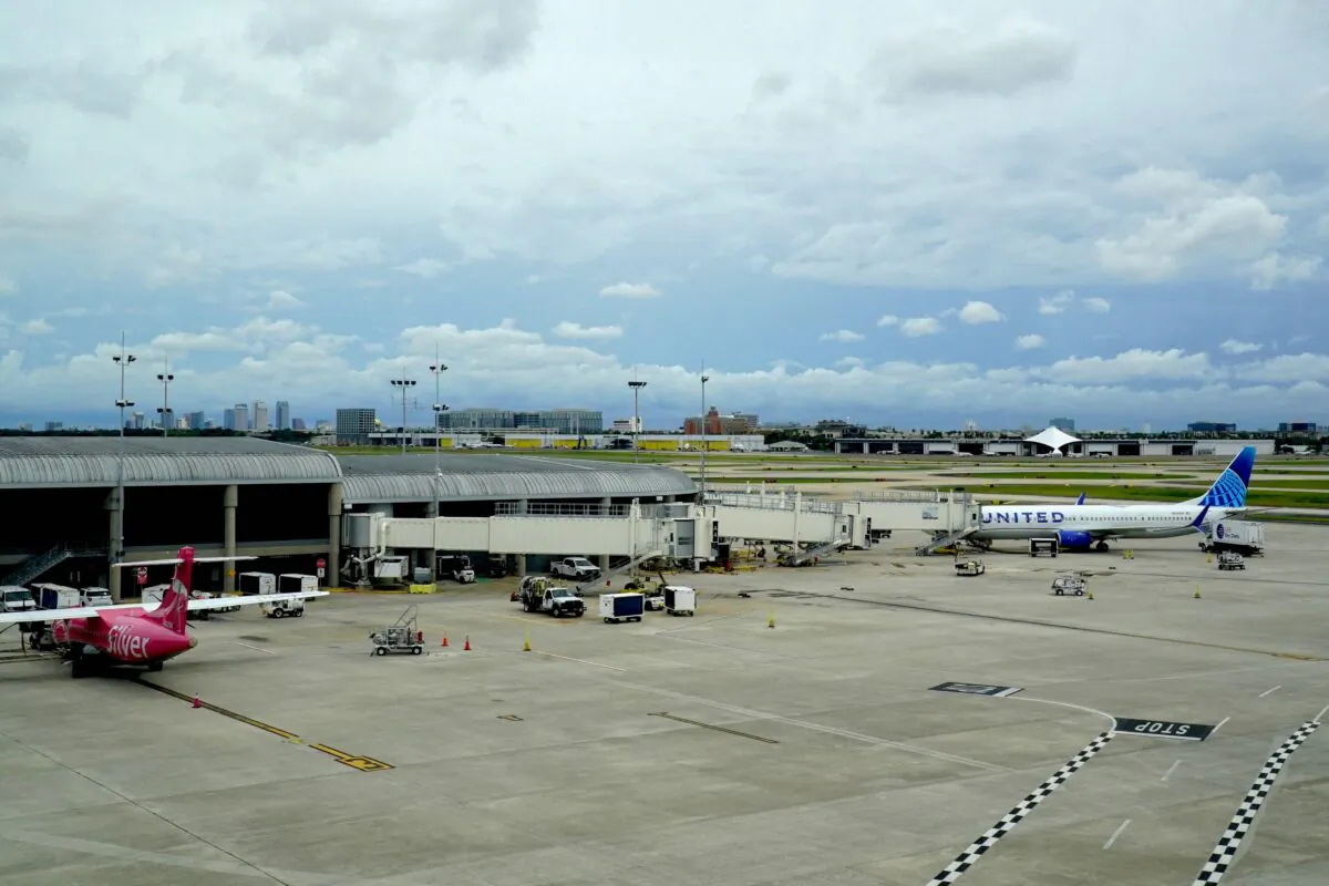 Planes parked at Tampa International Airport before the airport is due to close at 5 p.m. ET ahead of Hurricane Ian, in Tampa, Fla., on Sept. 27, 2022. (Bryan R. Smith/AFP via Getty Images)
