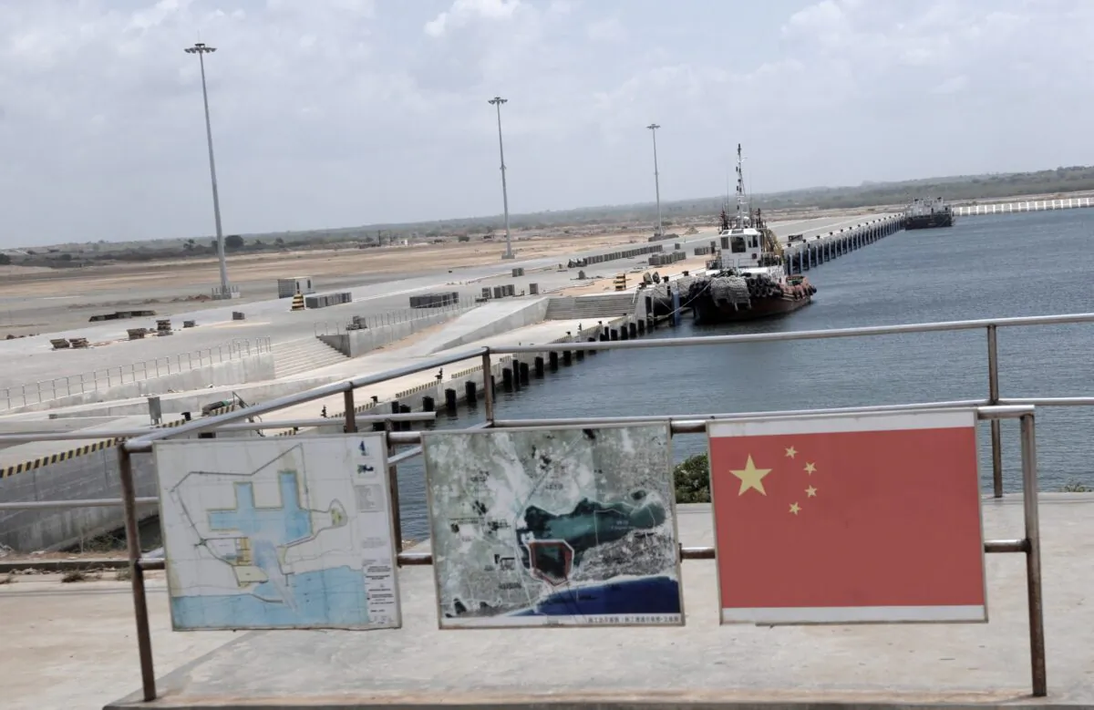 A barge is berthed at Hambantota International Port in southern Sri Lanka on Aug. 2, 2011. The port was constructed with a Chinese loan. (Lakruwan Wanniarachchi/AFP via Getty Images)