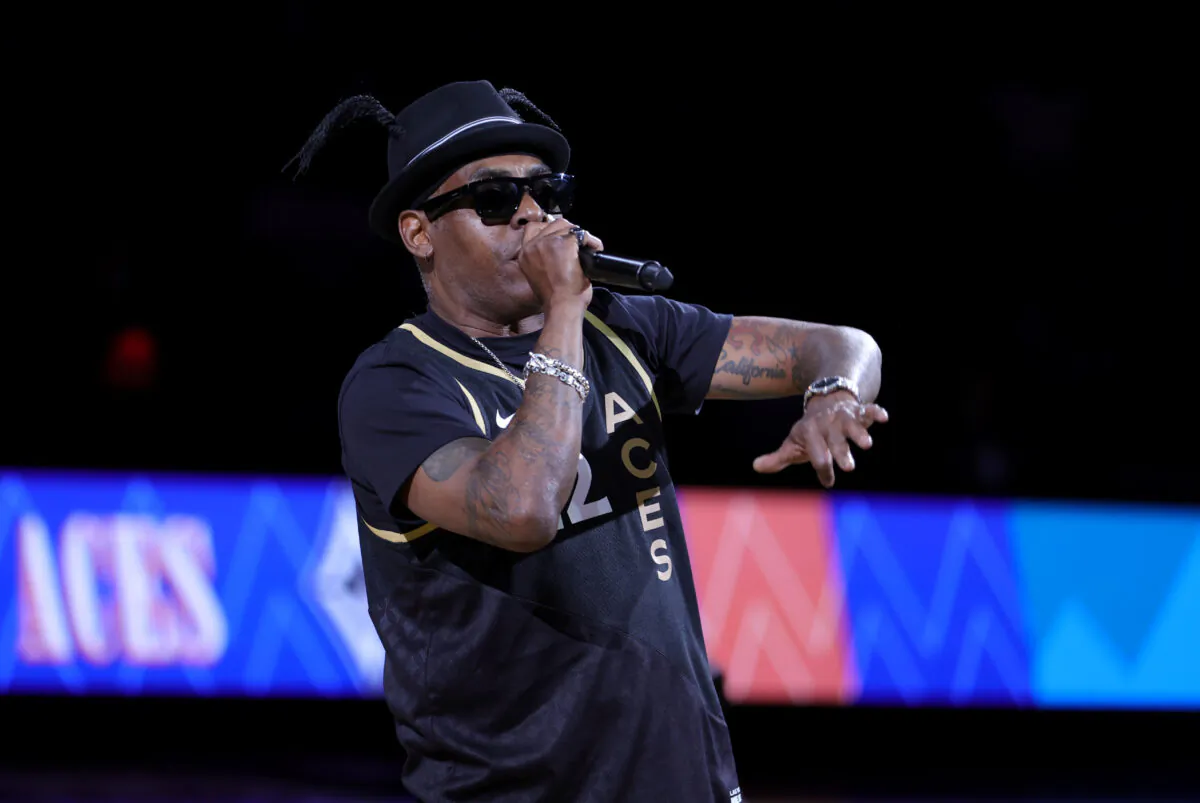 Rapper/actor Coolio performs at halftime of a game between the Connecticut Sun and the Las Vegas Aces at Michelob ULTRA Arena in Las Vegas, Nevada, on May 31, 2022. (Ethan Miller/Getty Images)