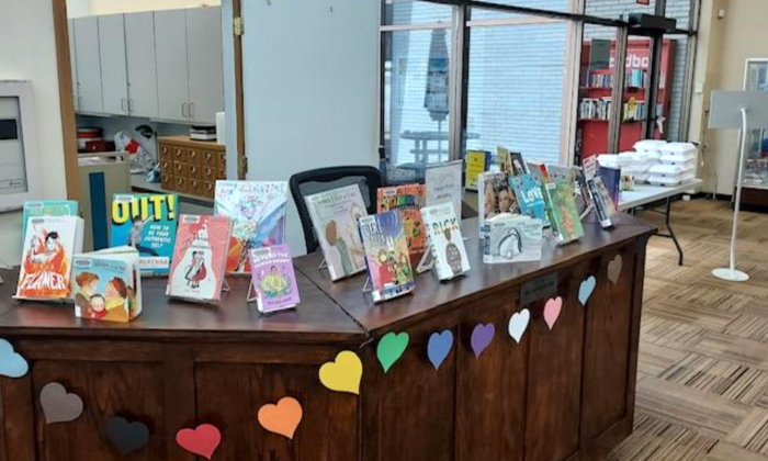 Children's books containing transgender and homosexual content on display at the library in Columbia, Tenn., in 2022. (Courtesy of Aaron Miller)