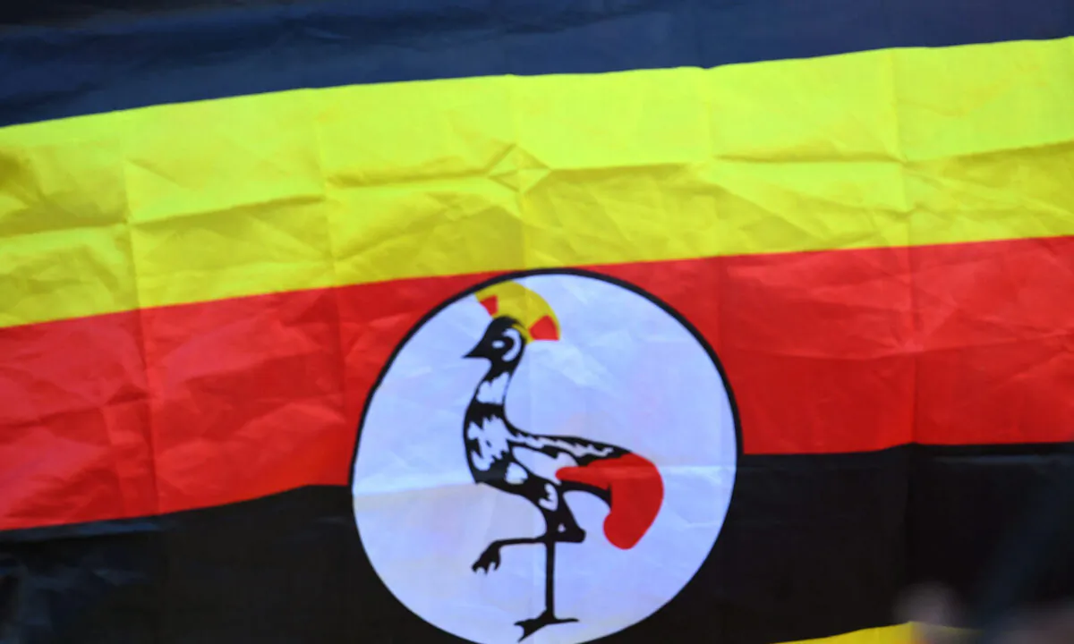Ugandan flag during a match between Jamaica and Uganda in the Rugby World Cup Sevens tournament in Cape Town, South Africa, on Sept. 9, 2022. (Rodger Bosch/AFP via Getty Images)