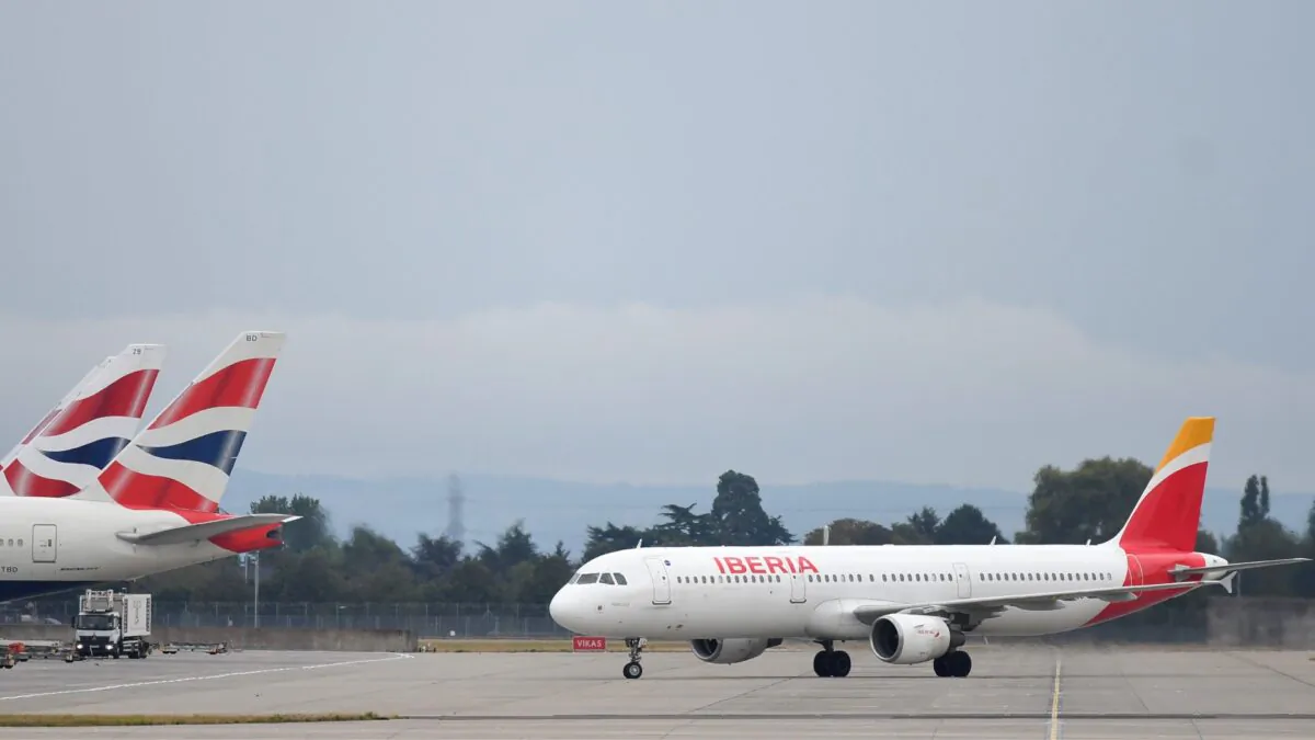 Grounded commercial planes sit on the tarmac at London's Heathrow Airport Terminal 5 in west London on Sept. 9, 2019. (Ben Stansall/AFP via Getty Images)