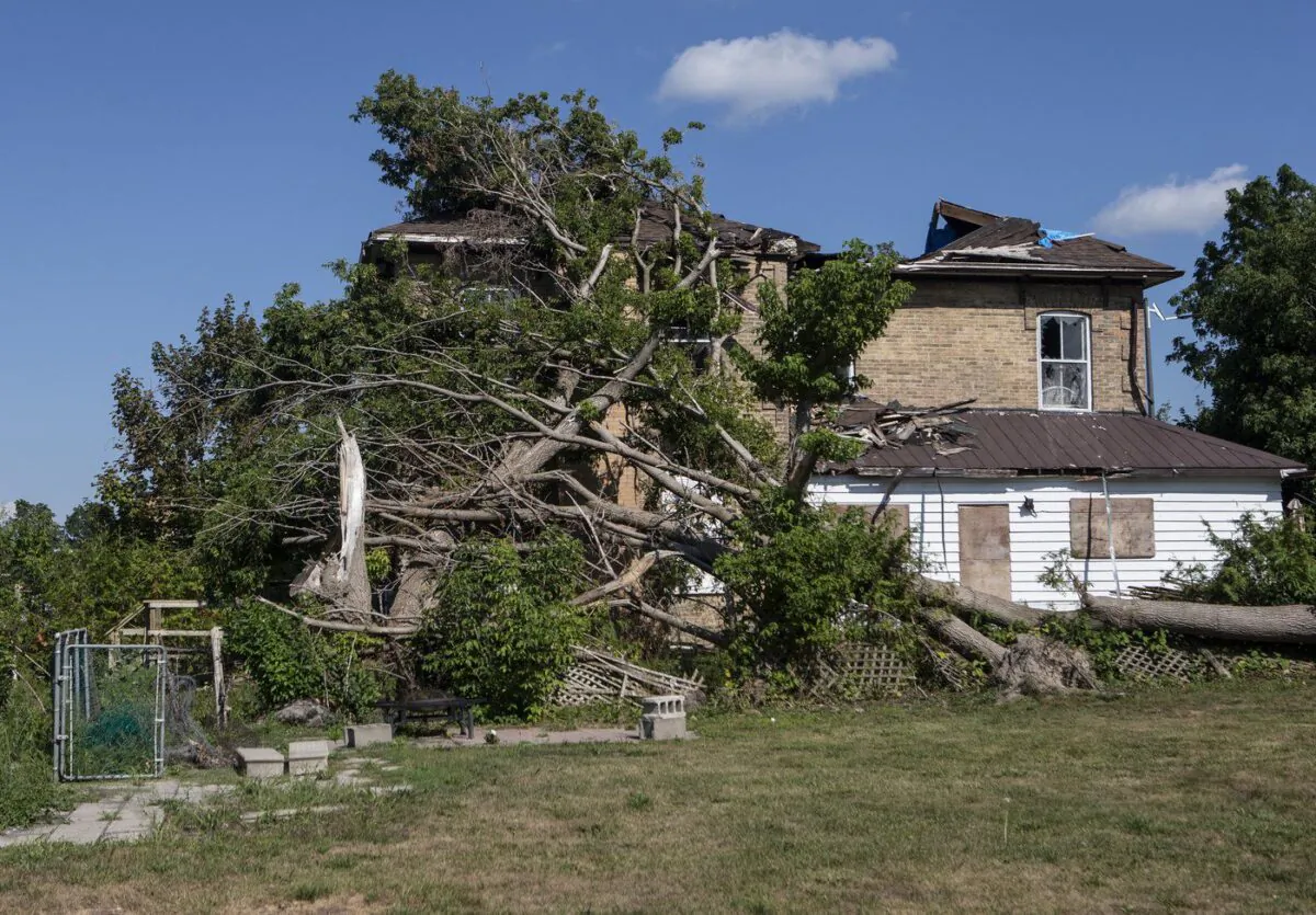 A damaged house is seen in Uxbridge, Ont., on Aug. 24, 2022. (The Canadian Press/Chris Young)