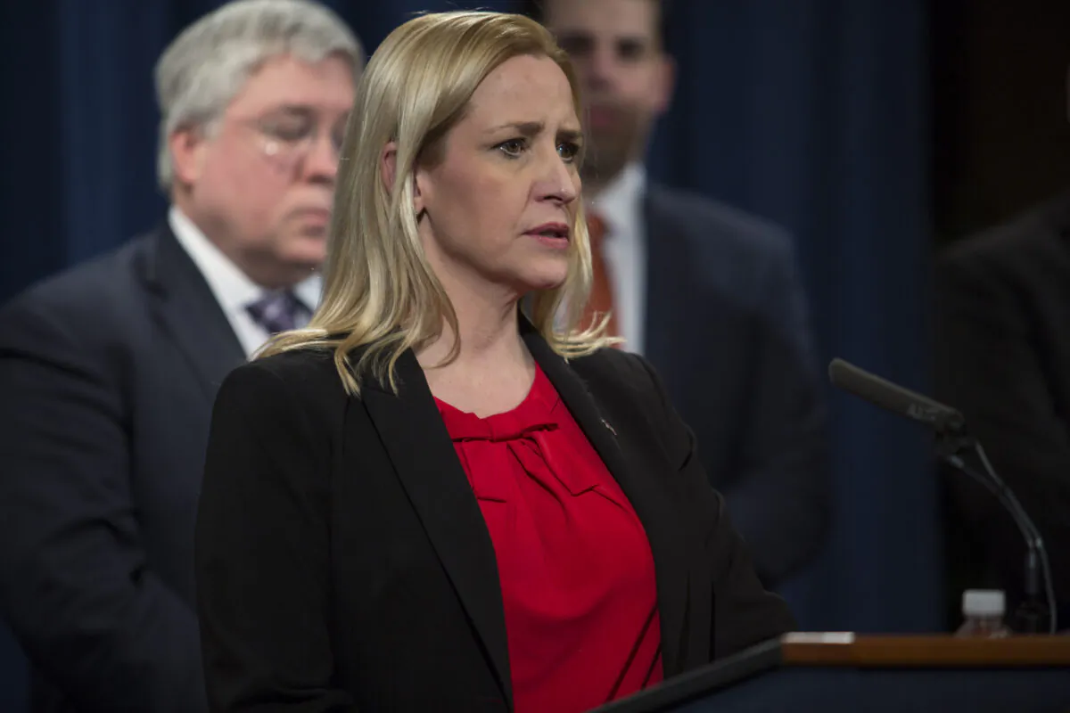 Arkansas Attorney General Leslie Rutledge speaks during a press conference at the Department of Justice in Washington on Feb. 27, 2018. (Toya Sarno Jordan/Getty Images)
