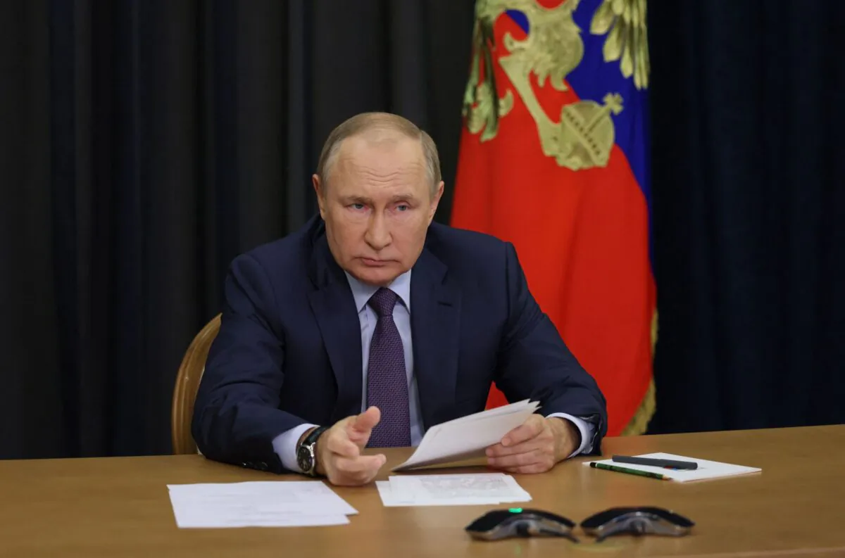 Russian President Vladimir Putin chairs a meeting on agriculture issues via a video link in Sochi on Sept. 27, 2022. (Gavriil Grigorov/Sputnik/AFP via Getty Images)