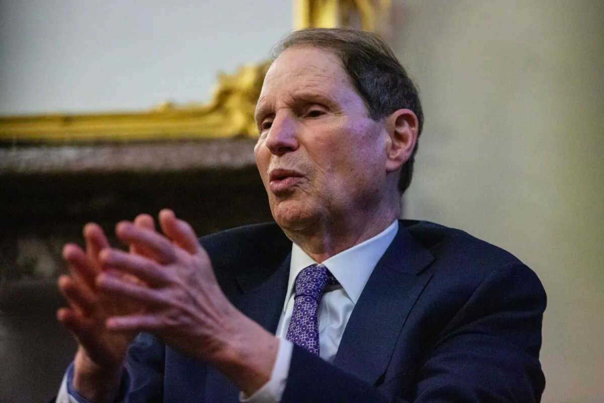 Sen. Ron Wyden (D-Ore.) speaks to reporters in Washington on Aug. 6, 2022. (Anna Rose Layden/Getty Images)