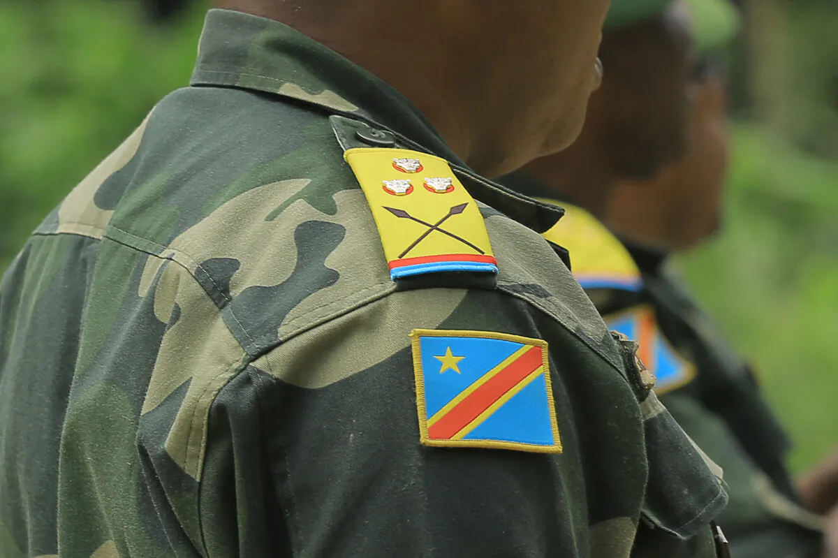 The national flag of the Democratic Republic of Congo on the shoulder of a Congolese colonel on Dec. 8, 2021. (Sébastien Kitsa Musayi/AFP via Getty Images)