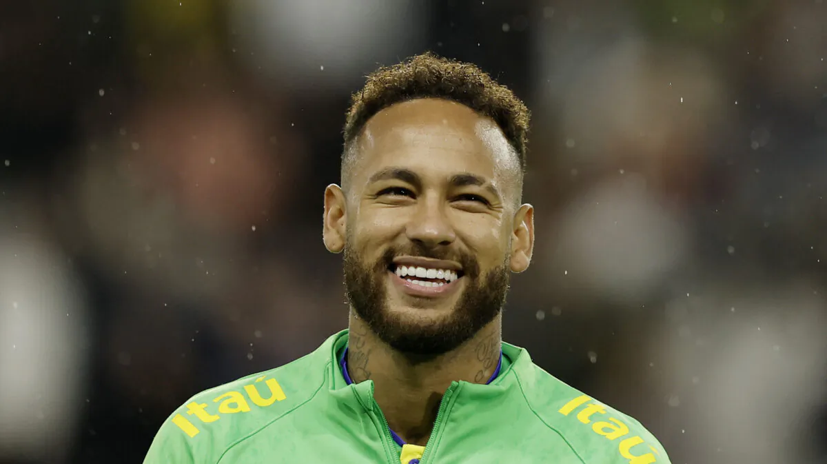 Brazil's Neymar during the warm up before the International Friendly - Brazil v Ghana Soccer Football match at Stade Oceane in Le Havre, France, on Sept. 23, 2022. (Benoit Tessier/Reuters)