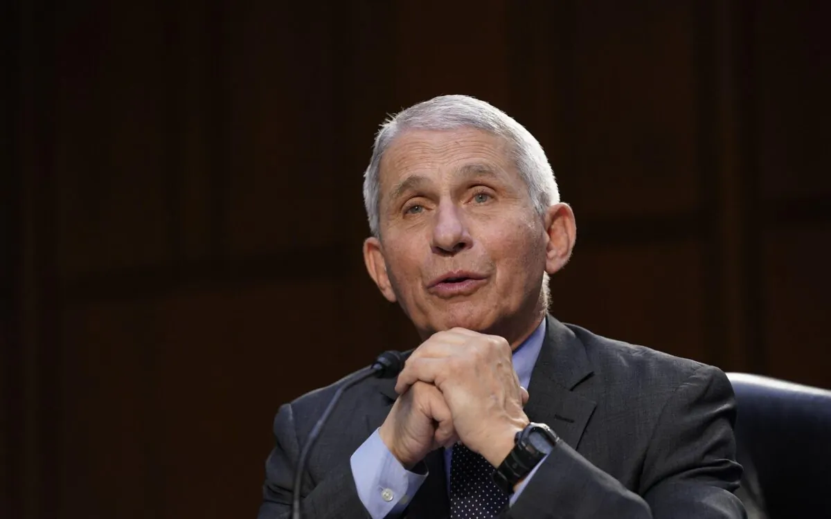 NIAID Director Dr. Anthony Fauci speaks to members of Congress during a hearing in Washington on March 18, 2021. (Susan Walsh/Pool/AFP via Getty Images)