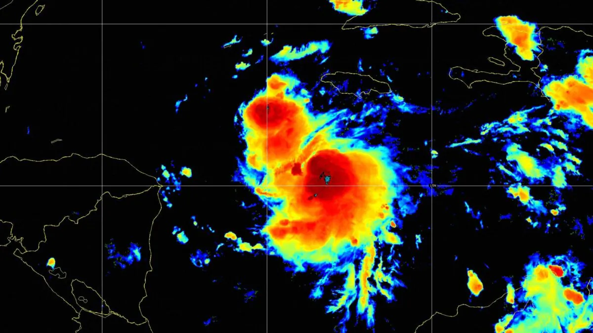 This satellite image shows Tropical Storm Lisa over the Caribbean Sea at 9 p.m. ET on Oct. 31, 2022. (NOAA)