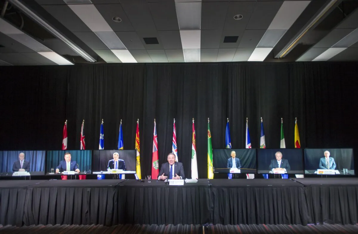 Quebec Premier Francois Legault chairs a premiers virtual news conference in Montreal on March 4, 2021. (Ryan Remiorz/The Canadian Press)