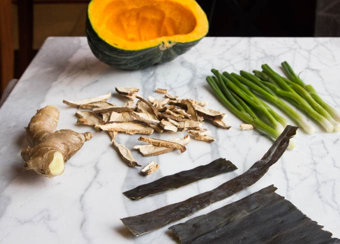 Ingredients for Shiitake Mushroom Miso Broth With Udon And Ginger Squash