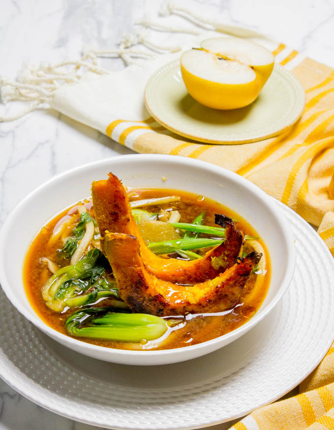 Shiitake Mushroom Miso Broth With Udon And Ginger Squash