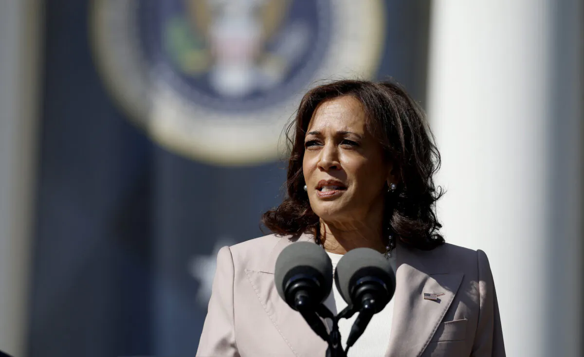 Vice President Kamala Harris delivers remarks on the South Lawn of the White House, in Washington, on Sept. 13, 2022. (Anna Moneymaker/Getty Images)