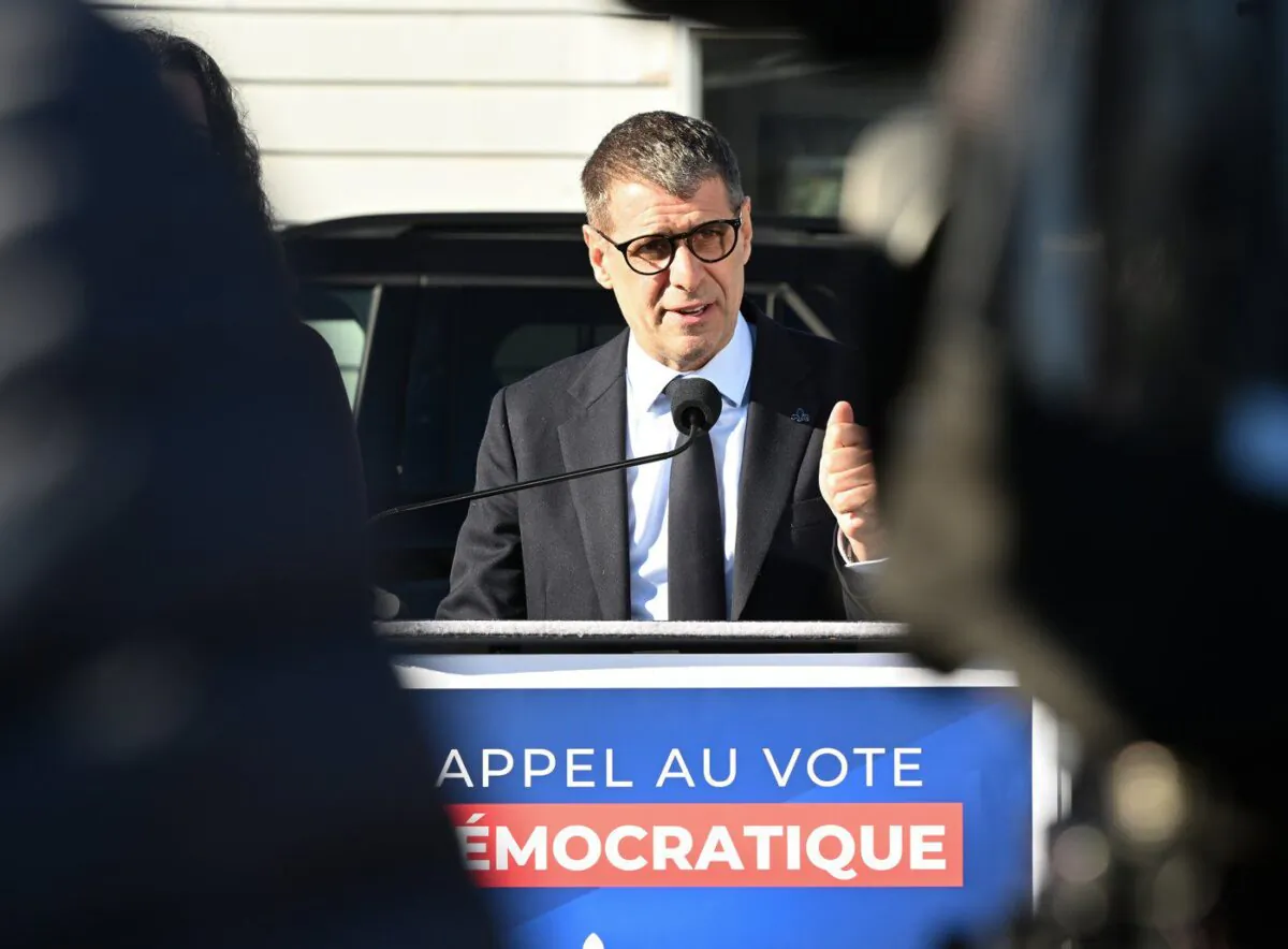 Quebec Conservative Leader Éric Duhaime speaks at a news conference, calling on people to vote, Sept. 30, 2022, in Quebec City. (The Canadian Press / Jacques Boissinot)