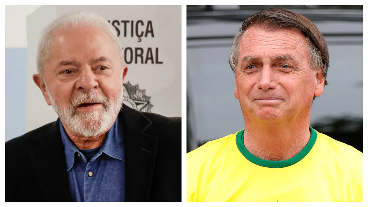 (Left) Former president of Brazil and candidate of Worker's Party Luiz Inacio Lula da Silva in Sao Bernardo do Campo, Brazil, on Oct. 2, 2022. (Alexandre Schneider/Getty Images); (Right) President of Brazil and presidential candidate Jair Bolsonaro in Rio de Janeiro, Brazil, on Oct. 2, 2022. (Buda Mendes/Getty Images)