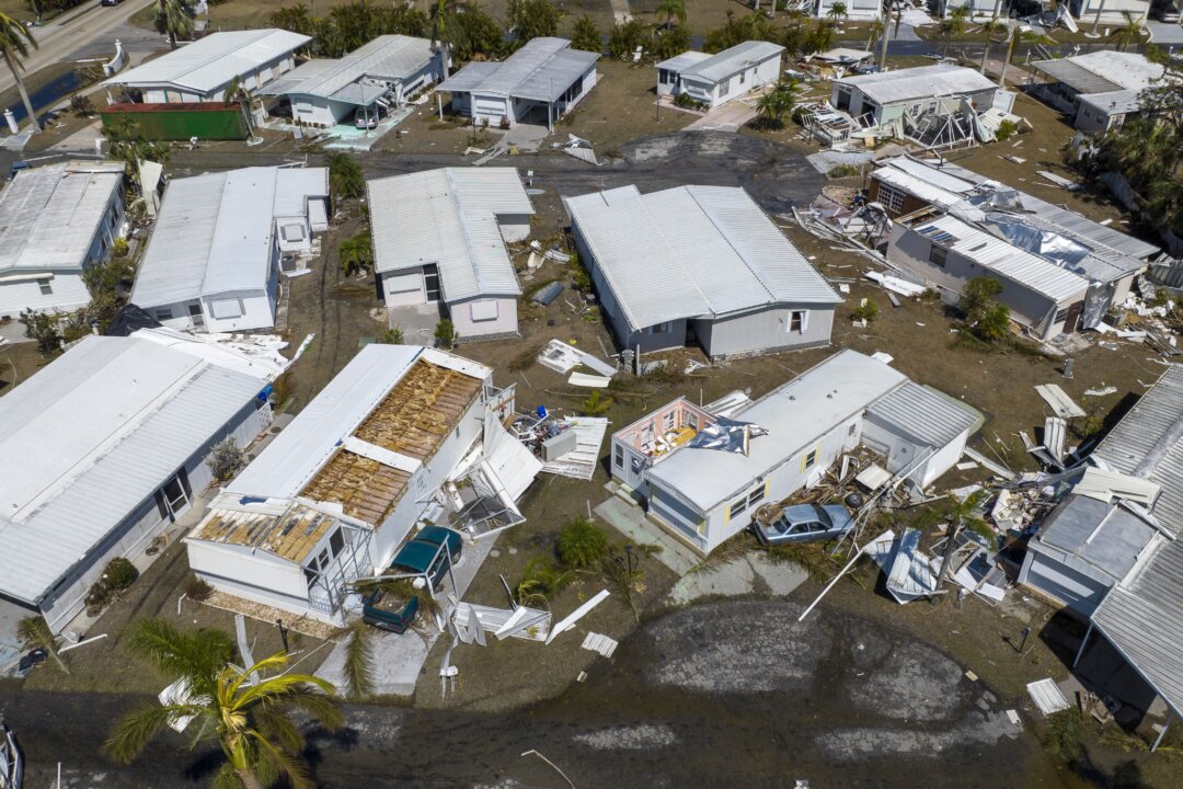 A damaged trailer park after Hurricane Ian passed by the area, in Fort Myers, Fla., on Oct. 1, 2022. (Steve Helber/AP Photo)