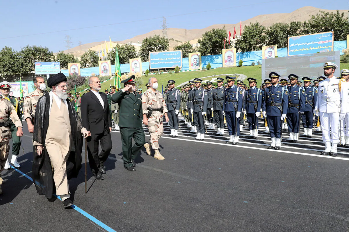 Iran's Supreme Leader Ayatollah Ali Khamenei reviews armed forces during a graduation ceremony for armed Forces Officers' Universities at the police academy in Tehran, Iran, on Oct. 3, 2022. (Office of the Iranian Supreme Leader/WANA (West Asia News Agency)/Handout via Reuters)