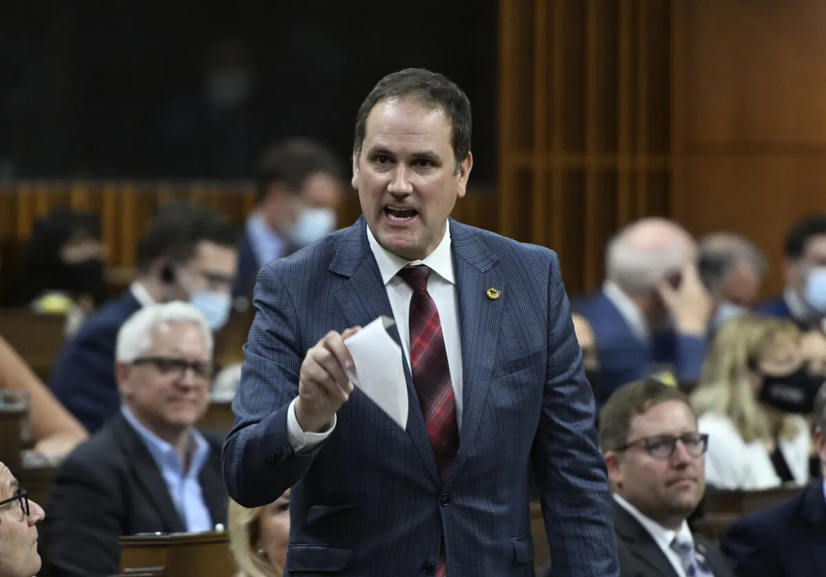 Conservative MP Dan Albas rises during Question Period in the House of Commons on Parliament Hill in Ottawa on June 16, 2022. (Justin Tang/The Canadian Press)