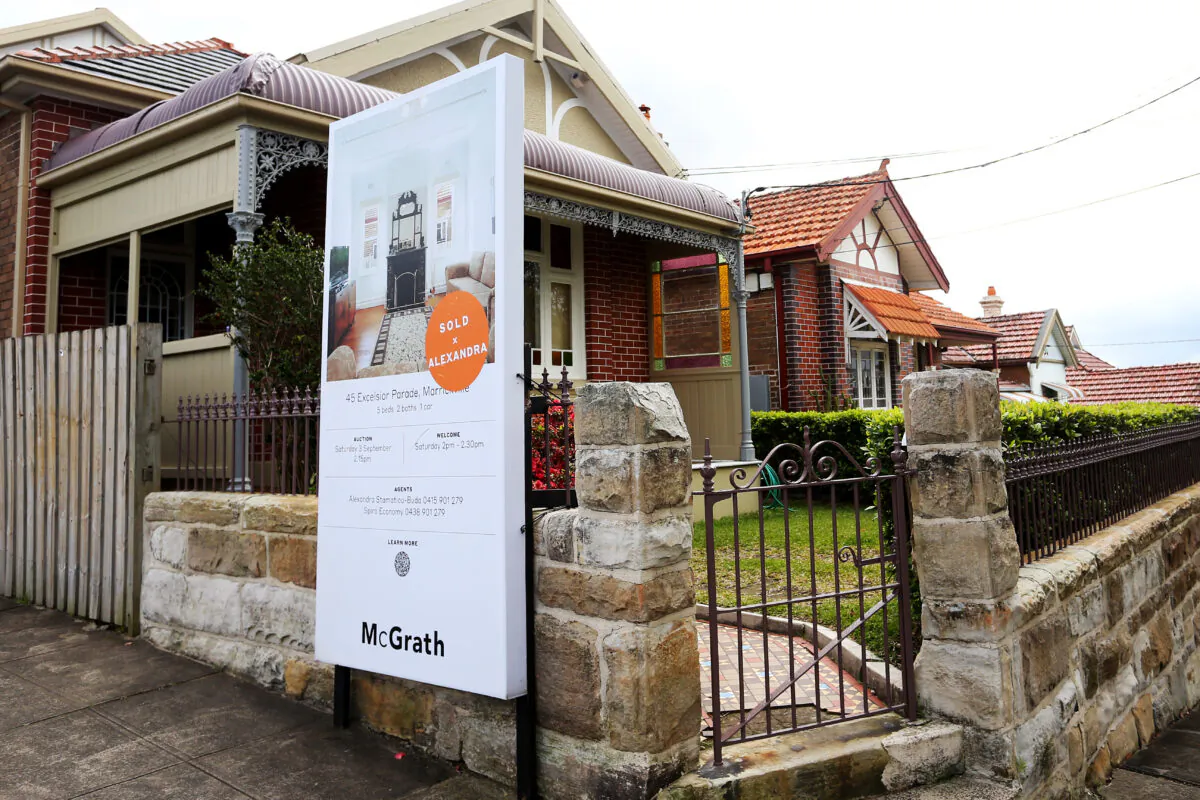 A real estate sign is seen at property in Marrickville in Sydney, Australia, on Sept. 6, 2022. (Lisa Maree Williams/Getty Images)