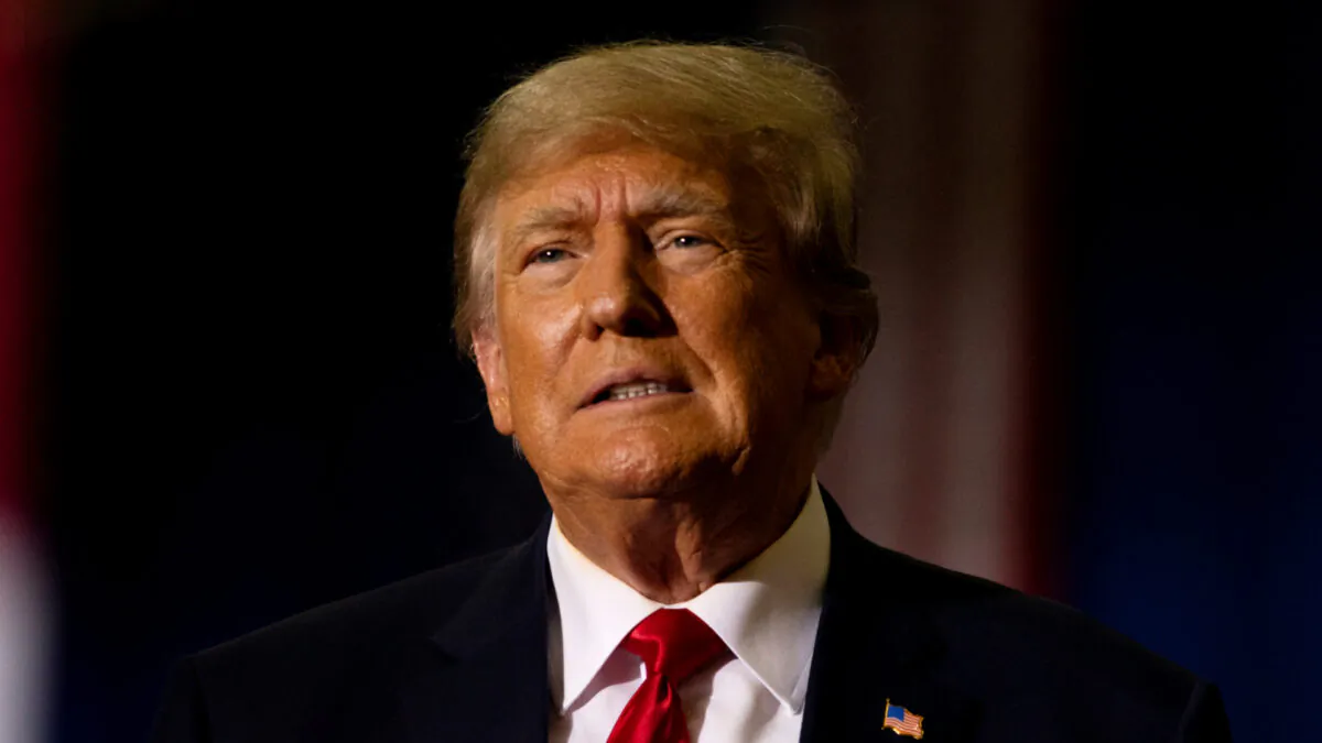 Former President Donald Trump gets ready to speak during a Save America rally in Warren, Mich., on Oct. 1, 2022. (Emily Elconin/Getty Images)