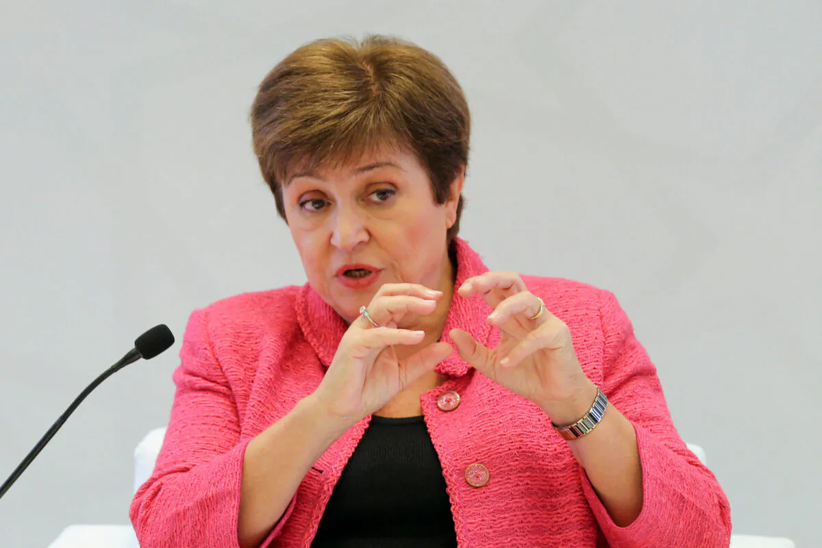 The International Monetary Fund Managing Director, Kristalina Georgieva, speaks at a conference in Riyadh, Saudi Arabia, on Oct. 3, 2022. (Ahmed Yosri/Reuters)