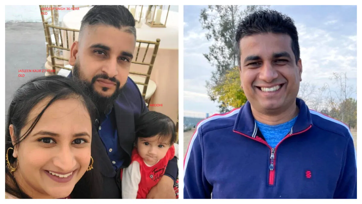 (Left) Jasleen Kaur, Jasdeep Singh, and 8-month-old Aroohi Dheri. (Right) Amandeep Singh. (Merced County Sheriff's Office via AP)