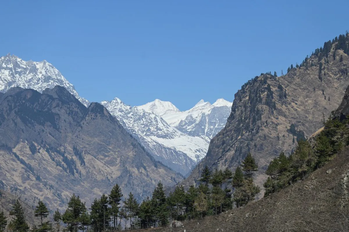 A snowcapped Himalayan mountains peak is seen in Uttarakhand's Chamoli district on Feb. 11, 2021. (Sajjad Hussain/AFP via Getty Images)