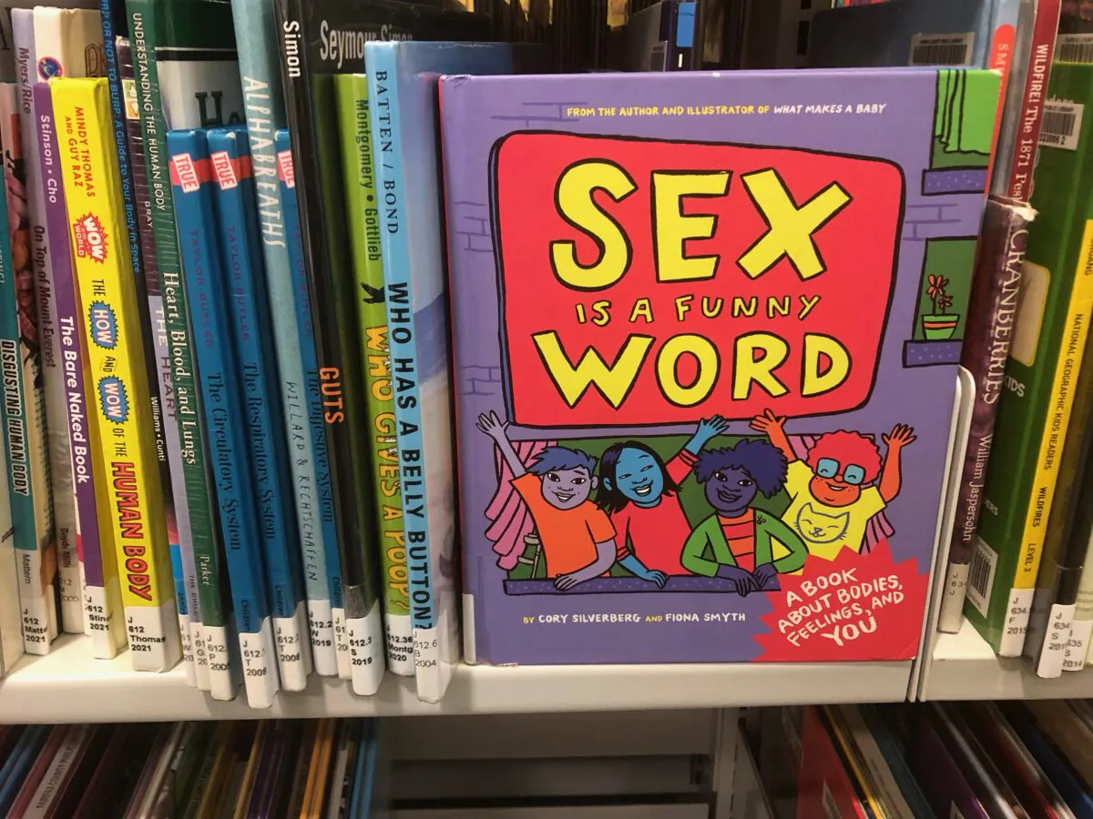 "Sex Is a Funny Word" is displayed in the juvenile section of Patrick Henry Library in Vienna, Va., on Oct. 4, 2022. (Terri Wu/The Epoch Times)