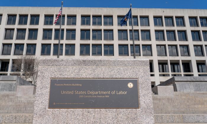 The U.S. Department of Labor building in Washington, D.C., on Mar. 26, 2020. (Alex Edelman/AFP via Getty Images)