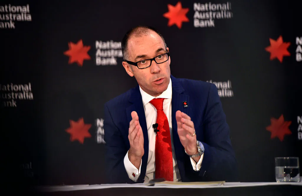 National Australia Bank CEO Andrew Thorburn speaks during a media briefing for the bank's full year results in Sydney on October 28, 2015. (Photo by Saeed KHAN / AFP)