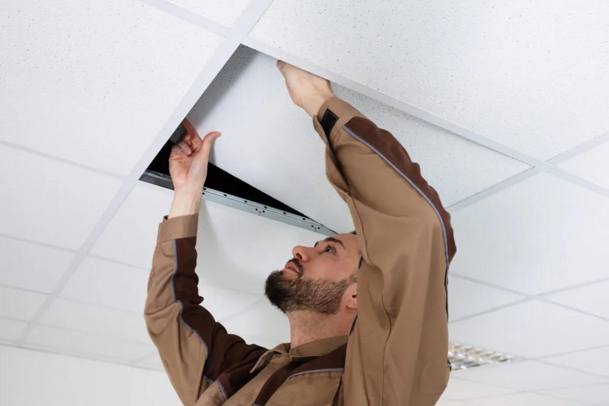 There are at least 50 various styles, textures and colors of residential acoustic ceiling tiles available, including woodgrain, black and brass. (Andrey_Popov/Shutterstock)