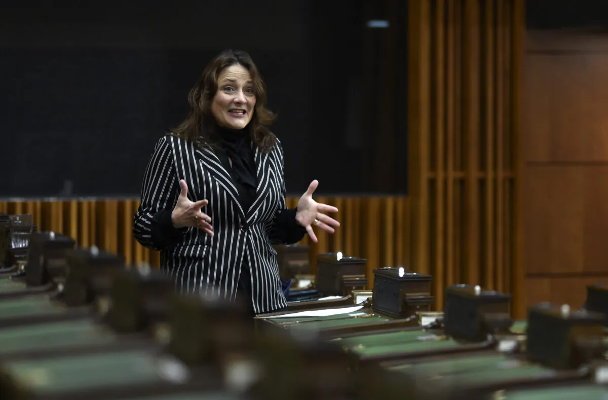 Bloc Quebecois MP Julie Vignola rises during Question Period in the House of Commons on Parliament Hill in Ottawa on Feb. 25, 2021. (Justin Tang/The Canadian Press)