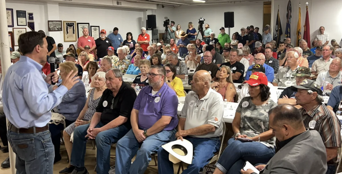 Nevada Republican U.S. Senate candidate Adam Laxalt, a Navy Iraq War veteran, addresses fellow veterans at a BBQ & Town Hall at VFW Post 9211 in Reno on Sept. 1, 2022, (Courtesy of Laxalt for U.S. Senate)