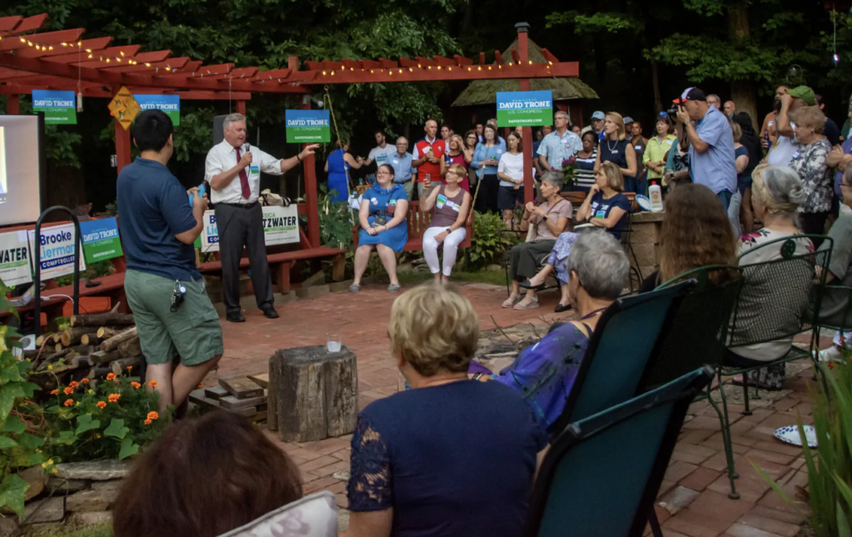 Incumbent Rep. David Trone (D-Md.) speaks with voters at an early September campaign meet-and-greet in Frederick, Md. (Courtesy David Throne for U.S. Congress)