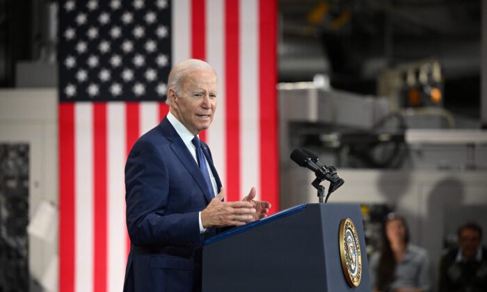 President Joe Biden delivers remarks on the economy after touring the Volvo Group Powertrain facility in Hagerstown, Md., on Oct. 7, 2022. (Mandel Ngan/AFP via Getty Images)