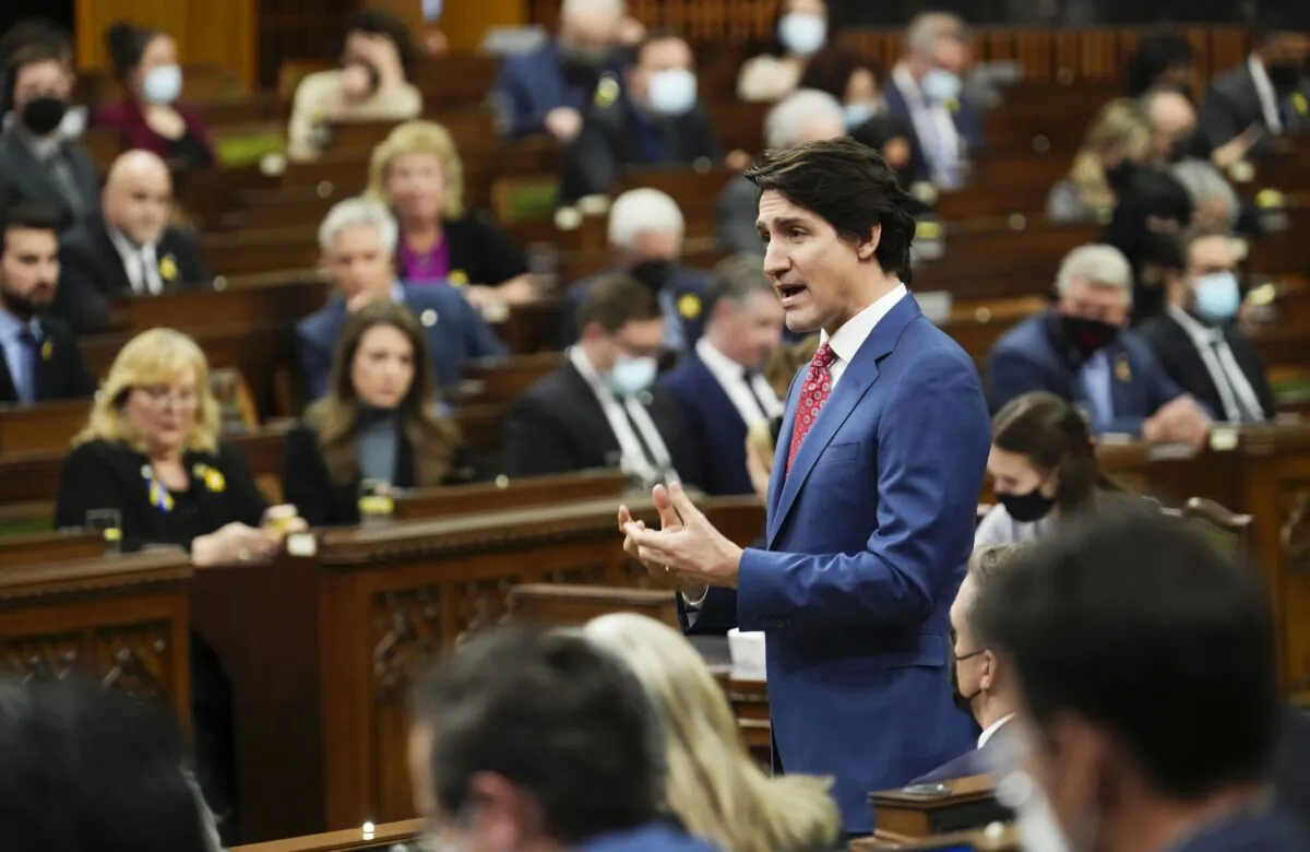Prime Minister Justin Trudeau rises during question period in the House of Commons on Parliament Hill in Ottawa on April 6, 2022. (Sean Kilpatrick/The Canadian Press)
