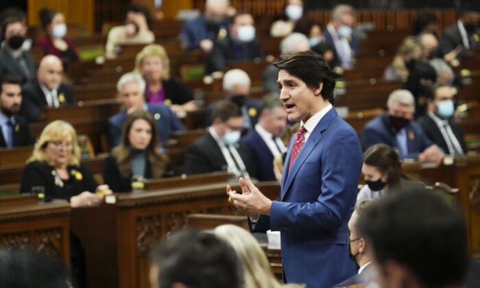 Prime Minister Justin Trudeau rises during question period in the House of Commons on Parliament Hill in Ottawa on April 6, 2022. (Sean Kilpatrick/The Canadian Press)