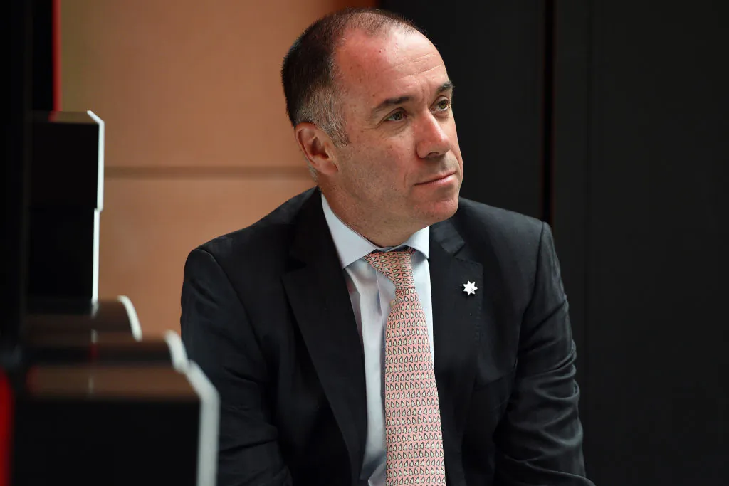 Andrew Thorburn, then National Australia Bank (NAB) Group CEO, posing for photos at a media call in Sydney, Australia, on May 3, 2017. (Saeed Khan/AFP via Getty Images)