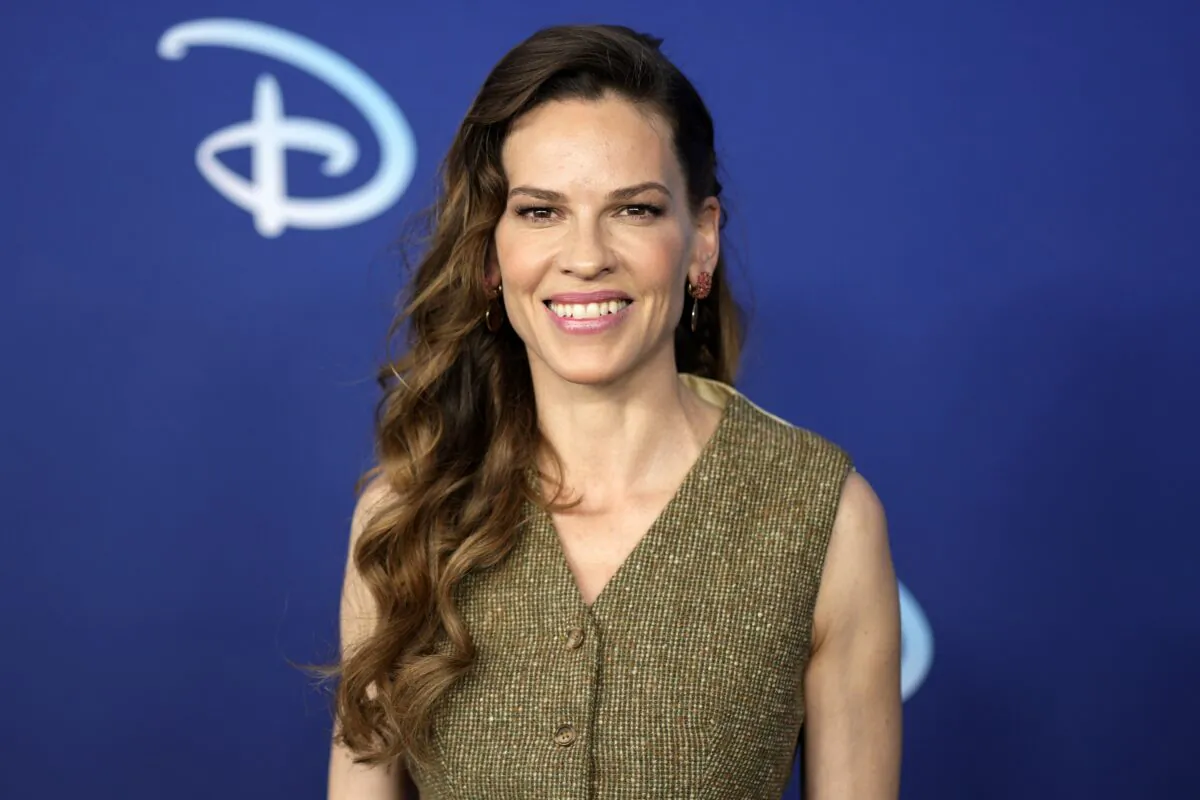Hilary Swank attends the Disney 2022 Upfront presentation at Basketball City Pier 36 in New York on May 17, 2022. (Charles Sykes/Invision/AP)