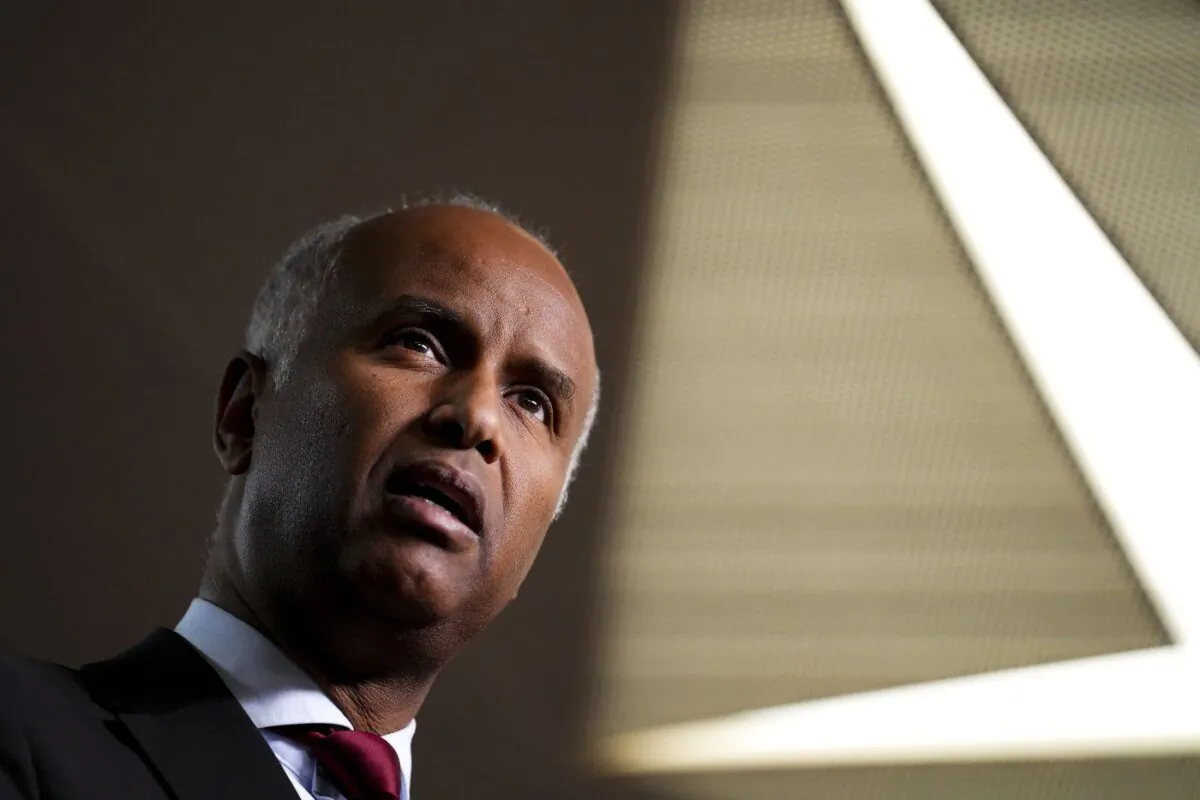 Ahmed Hussen, Minister of Housing and Diversity and Inclusion, holds a press conference on Parliament Hill in Ottawa on Oct. 3, 2022. (The Canadian Press/Sean Kilpatrick)
