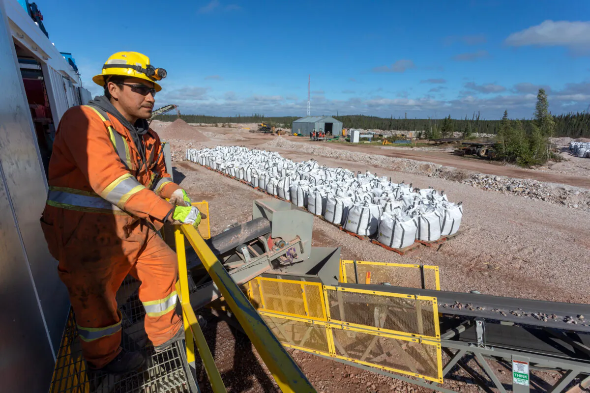 Jeremy Catholique, a member of the Lutsel K’e Dene First Nation and shift supervisor at Vital Metals’ Nechalacho rare earth elements mine in the Northwest Territories, overlooks bags of concentrated ore ready to be shipped to the plant in Saskatoon. (Bill Braden/Vital Metals handout photo)