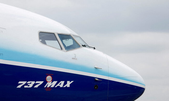 The Boeing 737 MAX aircraft at the Farnborough International Airshow, in Farnborough, Britain, on July 20, 2022.  (Peter Cziborra/Reuters)