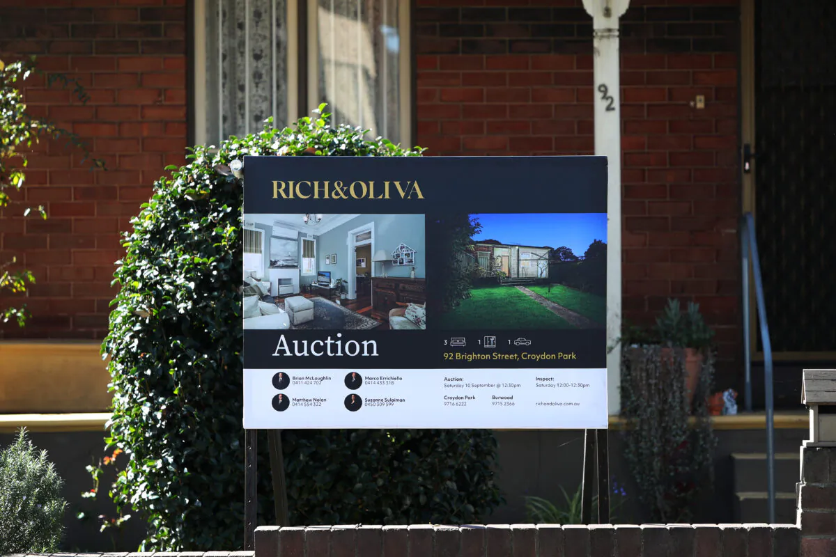 A real estate sign is seen at a property in Sydney, Australia, on Sept. 6, 2022. (Lisa Maree Williams/Getty Images)