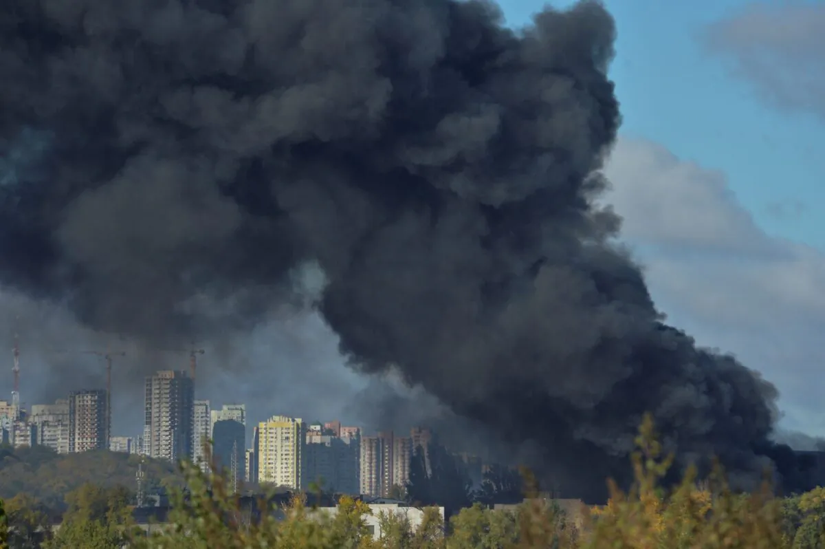 Smoke rises over the city after a Russian missile strike, in Kyiv, Ukraine, on Oct. 10, 2022. (Oleksandr Klymenko/Reuters)