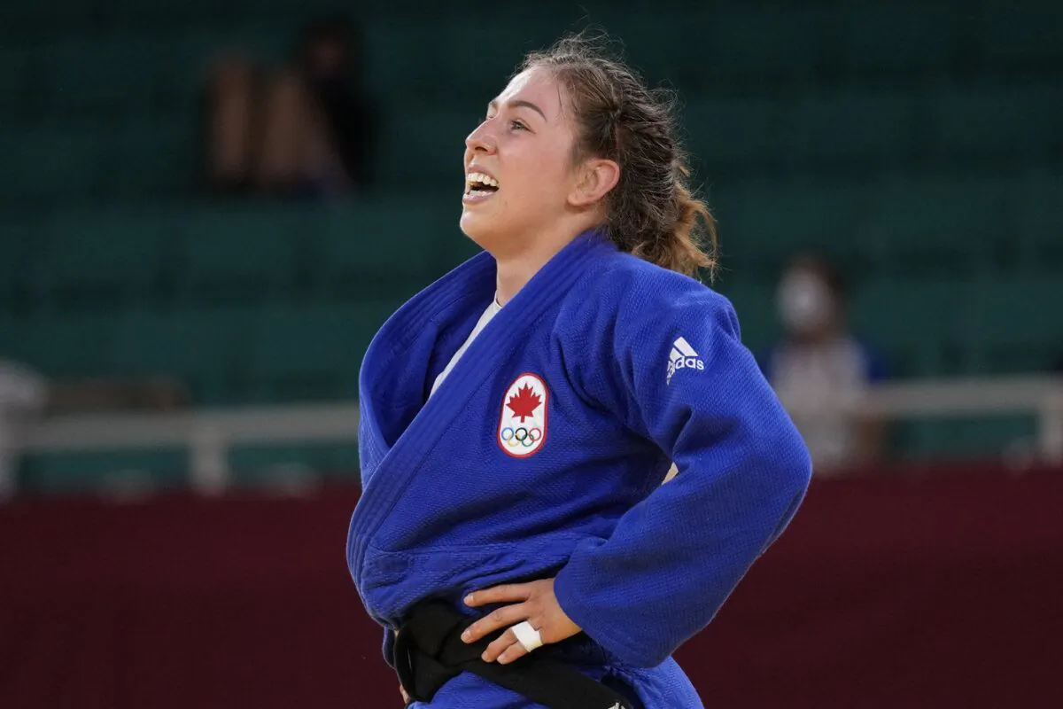 File photo of Catherine Beauchemin-Pinard after she won the women's 63kg bronze medal match against Anriquelis Barrios of Venezuela at the 2020 Summer Olympics in Tokyo, Japan, on July 27, 2021. (The Canadian Press/AP-Vincent Thian)