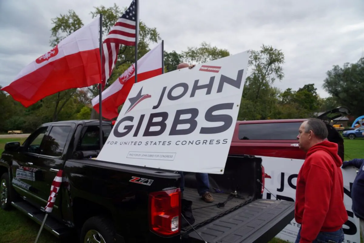 John Gibbs for Congress entry in the Pulaski Dayas Parade in Grand Rapids, Michigan, on Oct. 8, 2022. (Steven Kovac/The Epoch Times)