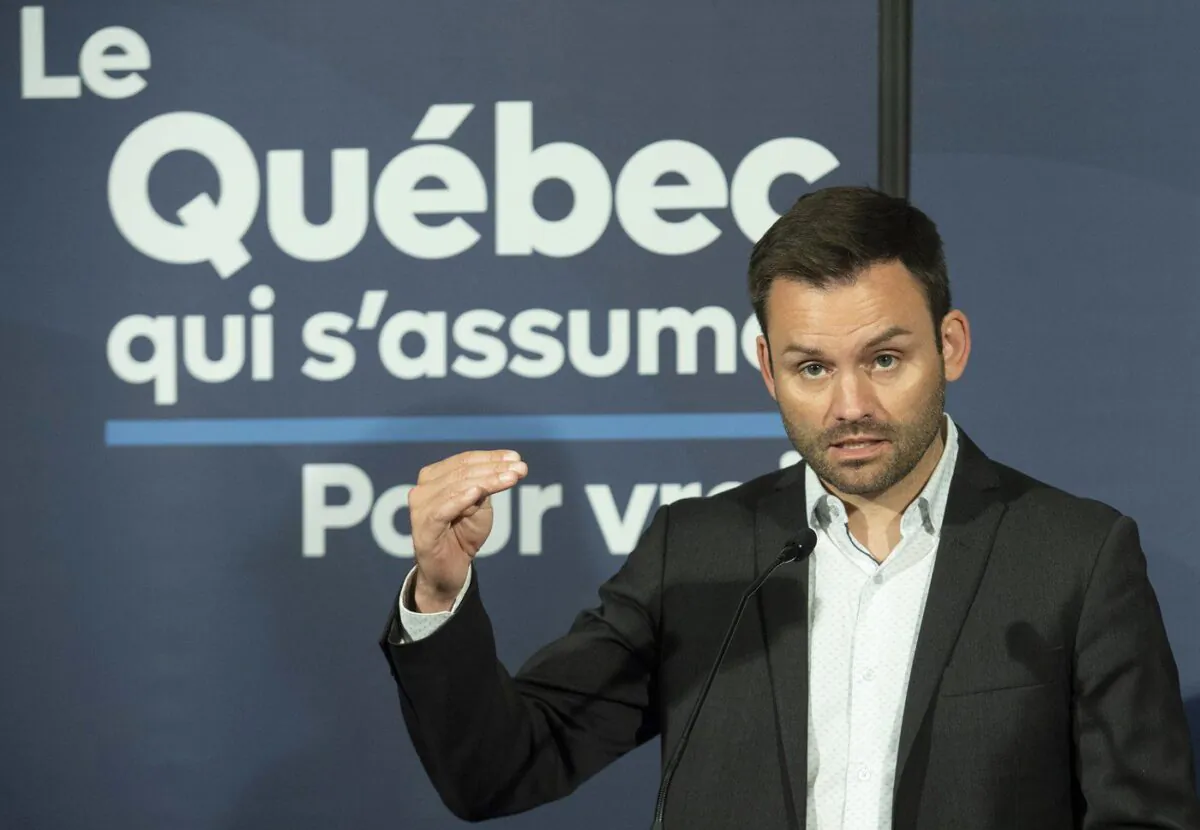 Parti Québécois Leader Paul St-Pierre Plamondon speaks during a post-election news conference in Boucherville, Que., Oct. 4, 2022. (The Canadian Press/Graham Hughes)
