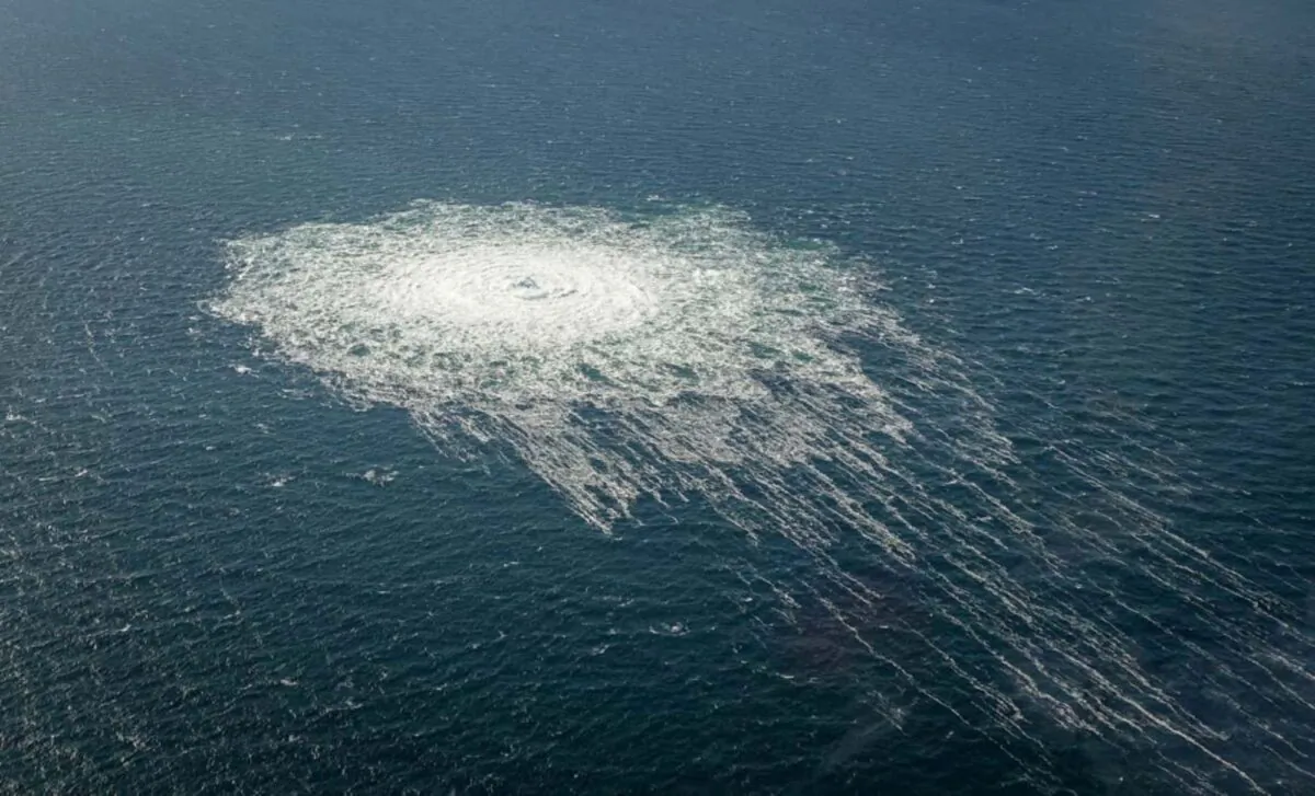 Gas bubbles from the Nord Stream 2 leak are seen reaching surface of the Baltic Sea, near Bornholm, Denmark, on Sept. 27, 2022. (Danish Defence Command/Handout via Reuters)