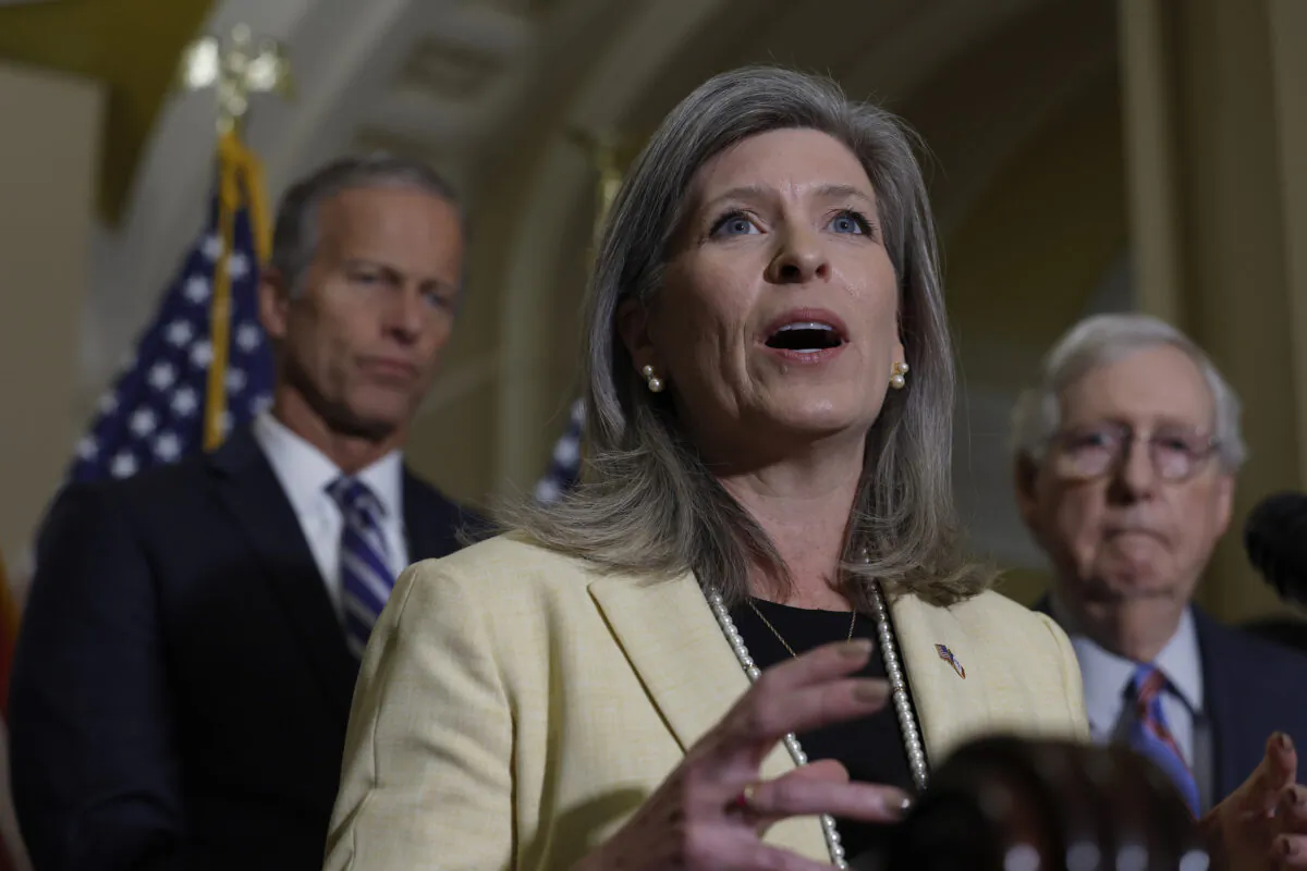 Sen. Joni Ernst (R-Iowa) speaks during a press conference following a Senate Republican luncheon at the U.S. Capitol in Washington, on Sept. 28, 2022. (Anna Moneymaker/Getty Images)